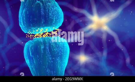 Les synapses du cerveau et la pathologie des maladies neurologiques, transmission synaptique Banque D'Images