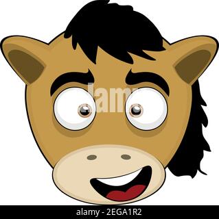 Illustration vectorielle d'émoticône de la tête d'un joli dessin animé cheval avec une expression heureuse Illustration de Vecteur