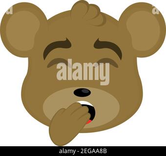 Illustration vectorielle de la tête d'un ours de dessin animé avec une expression endormie, bâillant avec sa main dans sa bouche Illustration de Vecteur