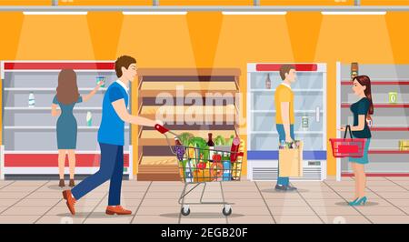 Les clients font la binette de produits dans un supermarché Illustration de Vecteur