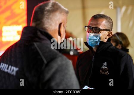 Briefing au bivouac, Yann le Moënner, CEO de l'ASO pendant la 1ère étape du Dakar 2021 entre Jeddah et Bicha, en Arabie Saoudite le 3 janvier 2021 - photo Julien Delfosse / DPPI Banque D'Images