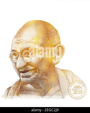 Mahatma Gandhi d'or coupé de 10 roupie indienne pour le design objectif Banque D'Images