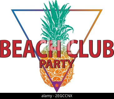 affiche sur la plage avec ananas rose sur fond blanc. Éléments de conception. Illustration vectorielle. Illustration de Vecteur