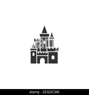 Château magique de conte de fées. Icône de dessin animé. Tour, forteresse. Conte de fées, magie, logo fantaisie. Vacances. Illustrarion vectoriel isolé sur blanc Illustration de Vecteur