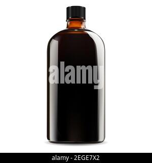 Bouteille en verre brun. Maquette de pot à sirop médical et cosmétique. Flacon vecteur pharmaceutique vierge réaliste. Illustration de l'emballage du médicament liquide avec bouchon à vis. Illustration de Vecteur