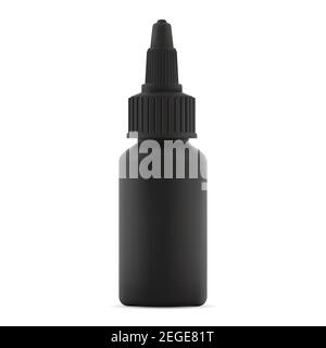 Bouteille en plastique liquide VAPE. E maquette du bol compte-gouttes de jus. Colorant capillaire blanc flacon noir. Emballage de super colle. Modèle d'emballage d'huile à vapeur Illustration de Vecteur