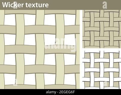 Trois versions différentes d'un motif sans couture remplissent d'une texture en osier : non rempli, avec un remplissage blanc et coloré. Illustration de Vecteur