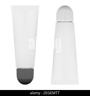 Tube cosmétique de baume à lèvres. Emballage de produit de pommade. Conteneur en plastique avec bouchon rond pour gel brillant. Kit de maquillage 3D Vector pour rouge à lèvres réaliste Illustration de Vecteur