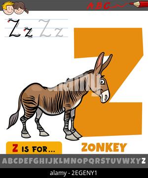 Illustration de dessin animé pédagogique de la lettre Z de l'alphabet avec zonkey caractère animal pour les enfants Illustration de Vecteur