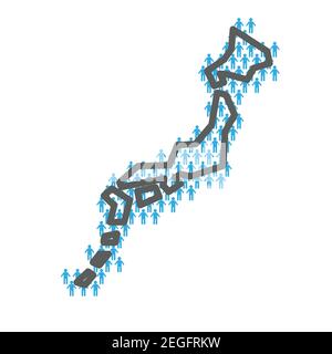 Carte de la population du Japon. Contour de pays fait à partir de chiffres de personnes Illustration de Vecteur