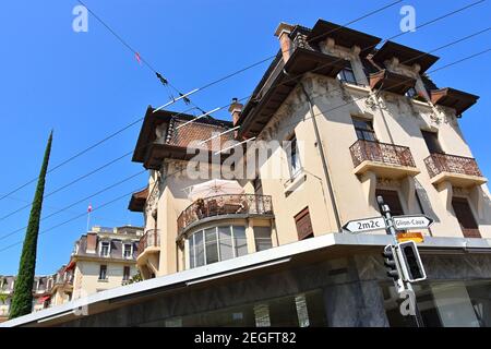 Montreux, Suisse- 24 août 2019. Vue sur le centre-ville de Montreux, Suisse. Banque D'Images