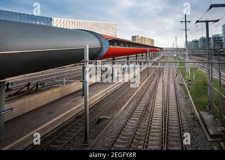 Plate-forme ferroviaire - Genève, Suisse Banque D'Images