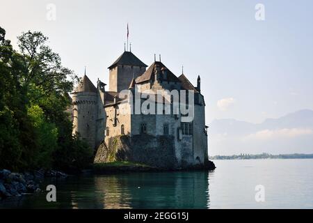 Montreux, Suisse- 24 août 2019. Château de Chillon sur Leman (Genève), rive du lac, Montreux Riviera, Suisse. Banque D'Images