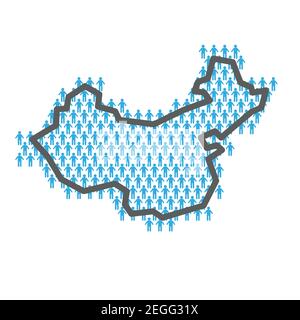 Carte de la population de la Chine. Contour de pays fait à partir de chiffres de personnes Illustration de Vecteur