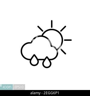 Soleil avec icône de vecteur de nuages de pluie et de gouttes de pluie. Signe de météorologie. Symbole graphique pour le site Web et les applications de voyage, de tourisme et de météo, design, logo, application, interface utilisateur Illustration de Vecteur