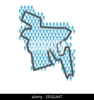 Carte de la population du Bangladesh. Contour de pays fait à partir de chiffres de personnes Illustration de Vecteur