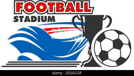 Modèle de conception d'icône de stade de football et de ballon pour le championnat du monde de football ou le tournoi de match de ligue d'université. Badge de football à vecteur isolé b Illustration de Vecteur
