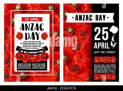 Affiche du jour d'Anzac avec couronne de fleur de pavot rouge et ruban noir. Bannière florale du jour national du souvenir en Australie et en Nouvelle-Zélande avec le Lest Illustration de Vecteur