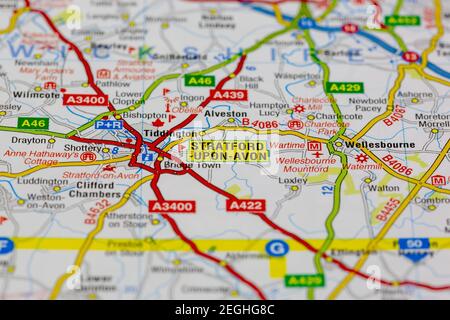 stratford-upon-avon et les environs sont représentés sur une route carte ou carte géographique Banque D'Images