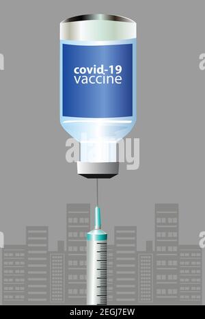 flacon de vaccin contre le virus corona covid-19 avec seringue. illustration vectorielle Illustration de Vecteur