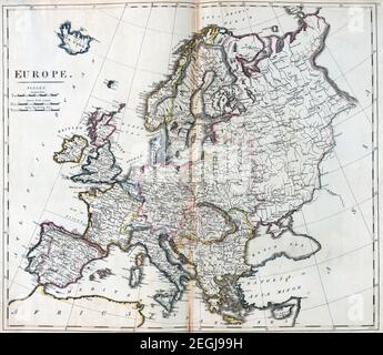 Ancienne carte de l'Europe, rétro et sur papier vintage, vers 1814. Droits d'auteur image libre Banque D'Images