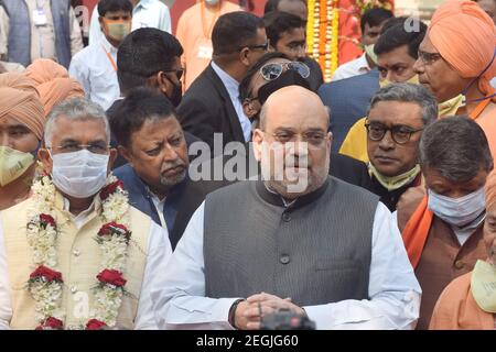 Kolkata, Inde. 18 février 2021. Le ministre de l'intérieur de l'Union Amit Shah visite Bharat Sevashram Sangha lors de sa visite à Kolkata. (Photo de Ved Prakash/Pacific Press) Credit: Pacific Press Media production Corp./Alay Live News Banque D'Images