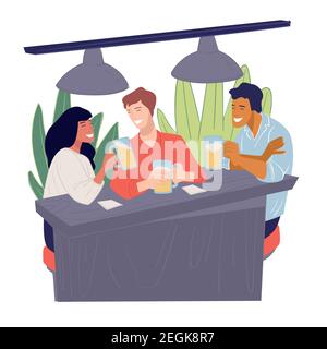 Des amis se sont rassemblés dans un pub ou un bar le week-end Vector Illustration de Vecteur
