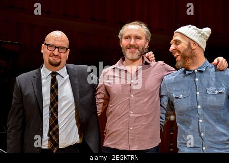 The Bad plus: Ethan Iverson (piano), Reid Anderson (basse), Dave King (batterie). Banque D'Images