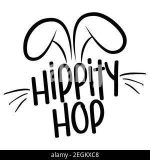 Hippity Hop - joli motif lapin, drôle de doodle dessiné à la main, dessin animé lapin de Pâques. Idéal pour les livres, affiches ou t-shirts pour enfants. V Illustration de Vecteur