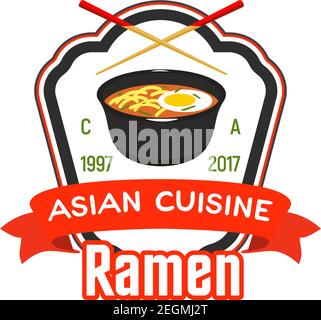 Panneau pour un café ou un restaurant asiatique. Symbole ramen pour le restaurant de cuisine chinoise. Design icône cuisinier pour bistro. Symbole de la restauration rapide asiatique peut être utilisé comme p Illustration de Vecteur