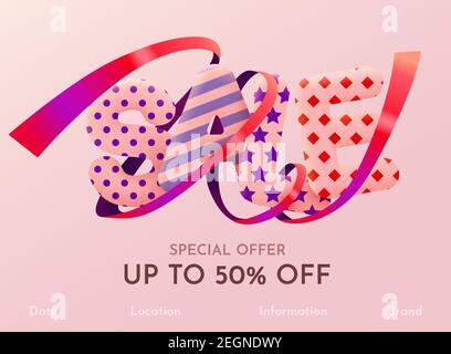 Promotion solde bannière ou poster sur fond rose vif. Solde composition de mots avec confetti. Illustration vectorielle Illustration de Vecteur