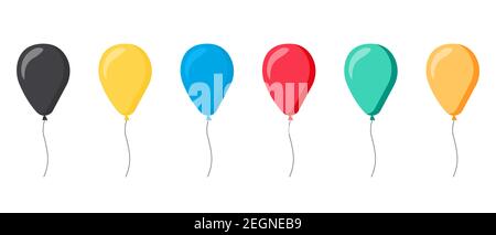 Ensemble de ballons - style plat de dessin animé. Isolé sur blanc. Illustration de Vecteur