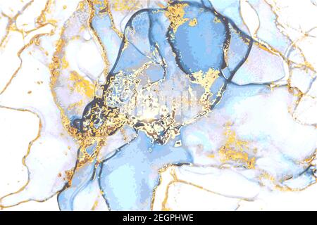 Texture en pierre bleu, gris et or de marbre. La technique de l'encre d'alcool est un arrière-plan vectoriel abstrait. Peinture moderne de luxe aux couleurs naturelles avec paillettes. Modèle Illustration de Vecteur