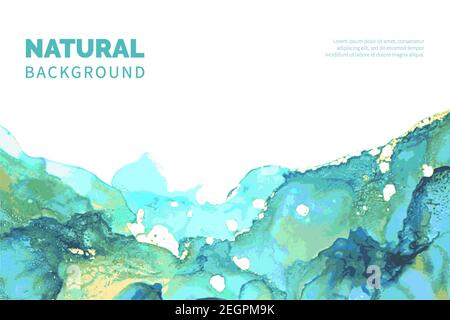 Texture marbre bleu, vert, blanc et or. La technique de l'encre d'alcool est un arrière-plan vectoriel abstrait. Peinture moderne de luxe aux couleurs naturelles avec paillettes Illustration de Vecteur