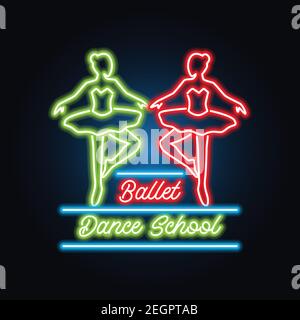 panneau néons de ballet pour école de ballet, studio de danse. illustration vectorielle Illustration de Vecteur