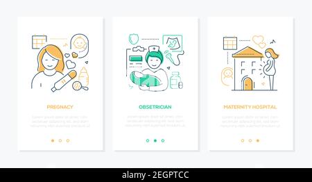 Grossesse - bannières Web de style design de ligne moderne avec espace de copie pour le texte. Obstétricien, maternité, idées de soins prénatals. Images d'un test, nu Illustration de Vecteur