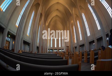 Reykjavik, Islande - 5 décembre 2017 - vue intérieure de la cathédrale de Hallgrimskirkja Banque D'Images