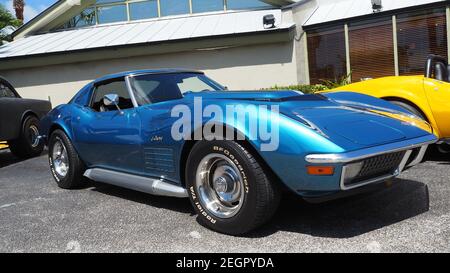 USA, fort Lauderdale - 21 mai 2017 - 60s Blue Corvette Stingray au Street Auto show en Floride Banque D'Images