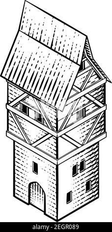 Carte du bâtiment médiéval icône Illustration ancienne Illustration de Vecteur