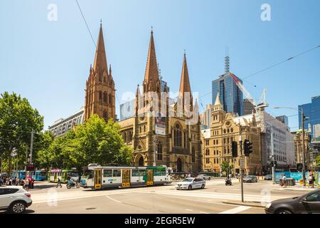 1er janvier 2019 : la cathédrale Saint-Paul, une cathédrale anglicane au centre de melbourne, en Australie, a été conçue par l'architecte néo-gothique anglais Wwill Banque D'Images