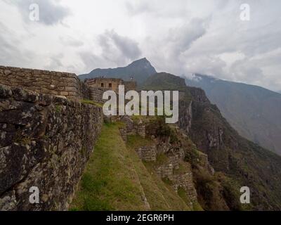 Plantation de terrasses au sommet de la citadelle Machu Picchu inca Banque D'Images