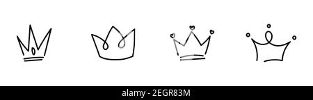 Ensemble d'esquisse de couronne. Fait à la main. Illustration vectorielle isolée sur fond blanc. Illustration de Vecteur