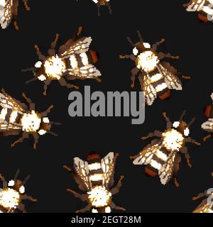 Beaucoup d'abeilles réalistes détaillées, beaucoup d'insectes sur le motif sombre sans couture Illustration de Vecteur