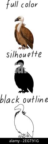 Jeu de vautour en couleur, silhouette et contour noir sur fond blanc Illustration de Vecteur