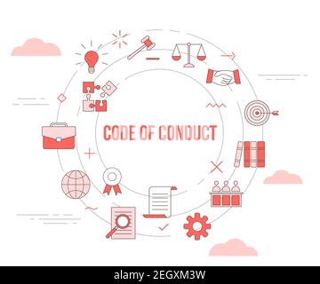 concept de code de conduite avec bannière de modèle d'ensemble d'icônes avec style moderne de couleur orange et illustration vectorielle de forme circulaire Banque D'Images