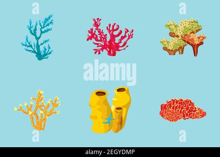 ensemble de six icônes de la nature de la vie de mer de corail illustration vectorielle conception Illustration de Vecteur