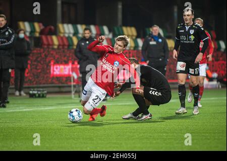 Silkeborg, Danemark. 18 février 2021. Sebastian Jorgensen (27) de Silkeborg SI vu pendant le match de NordicBet Liga entre Silkeborg IF et Kolding IF au parc JYSK à Silkeborg. (Crédit photo : Gonzales photo/Alamy Live News Banque D'Images