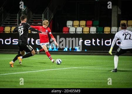 Silkeborg, Danemark. 18 février 2021. Gustav Dahl (15) de Silkeborg SI vu pendant le match de NordicBet Liga entre Silkeborg IF et Kolding IF au parc JYSK à Silkeborg. (Crédit photo : Gonzales photo/Alamy Live News Banque D'Images