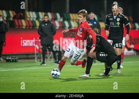 Silkeborg, Danemark. 18 février 2021. Sebastian Jorgensen (27) de Silkeborg SI vu pendant le match de NordicBet Liga entre Silkeborg IF et Kolding IF au parc JYSK à Silkeborg. (Crédit photo : Gonzales photo/Alamy Live News Banque D'Images