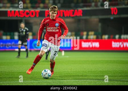 Silkeborg, Danemark. 18 février 2021. Sebastian Jorgensen (27) de Silkeborg SI vu pendant le match de NordicBet Liga entre Silkeborg IF et Kolding IF au parc JYSK à Silkeborg. (Crédit photo : Gonzales photo/Alamy Live News Banque D'Images